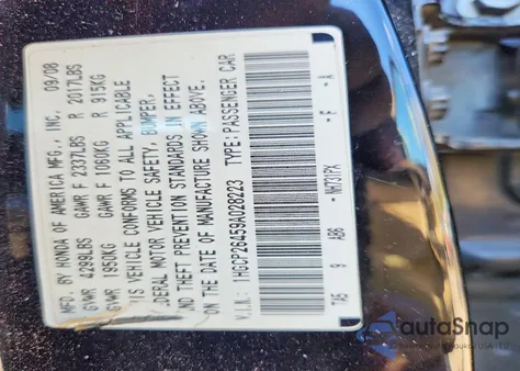 2009 Honda Accord Lx z USA, uszkodzony, nr VIN 1HGCP26459A028223